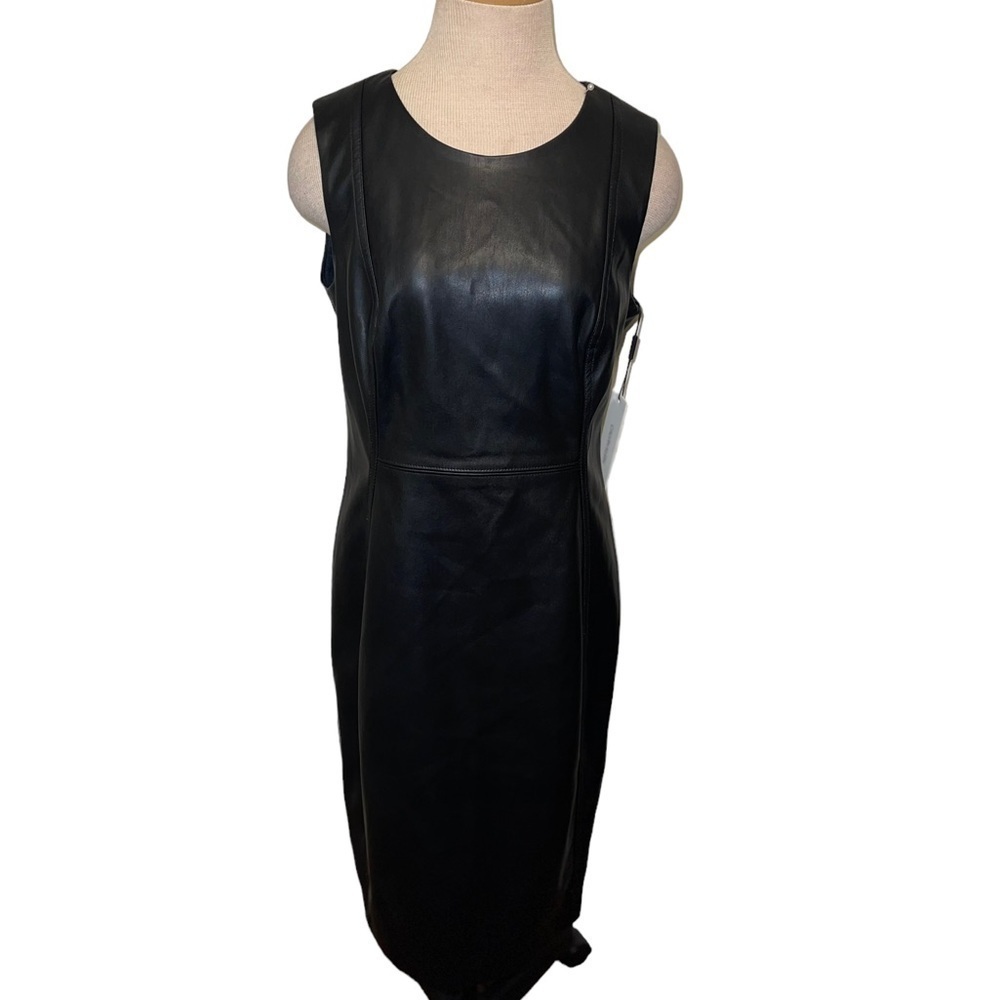 NWT Calvin Klein Women Faux Leather Dress Size 10 - Picture 3 of 13